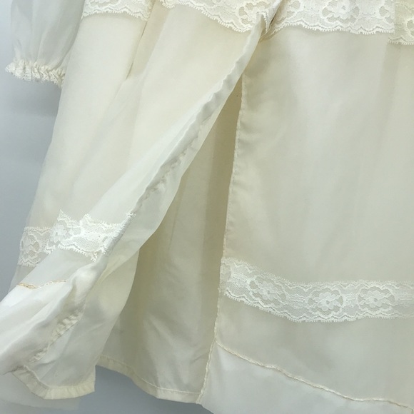 Vintage 70’s Chiffon Lace Christening Gown Wedding Dress Bonnet Booties Set - Picture 10 of 16